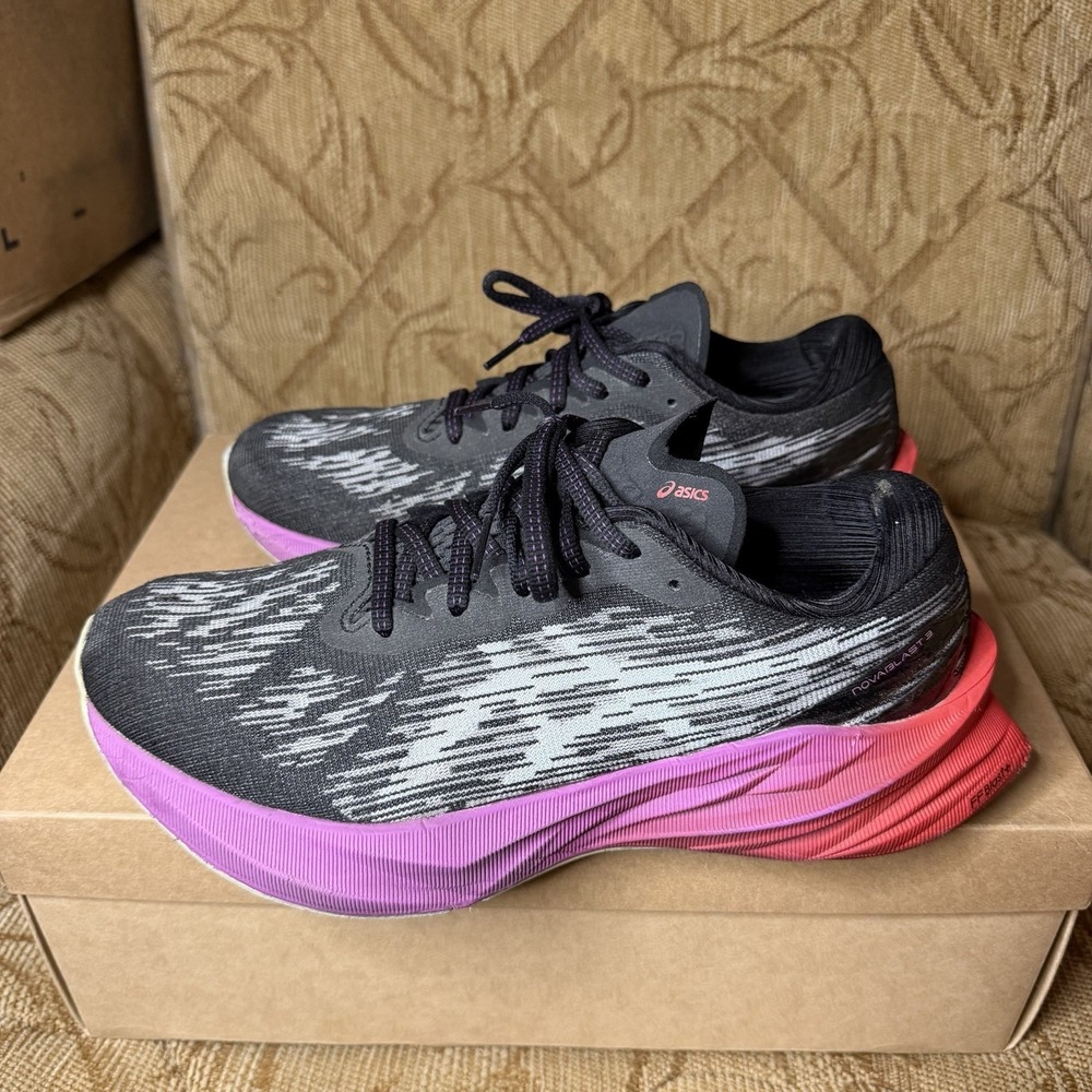 Asics Novablast 3 Shoes Womens 9 Black Purple Red Road Jogging Workout Trainer